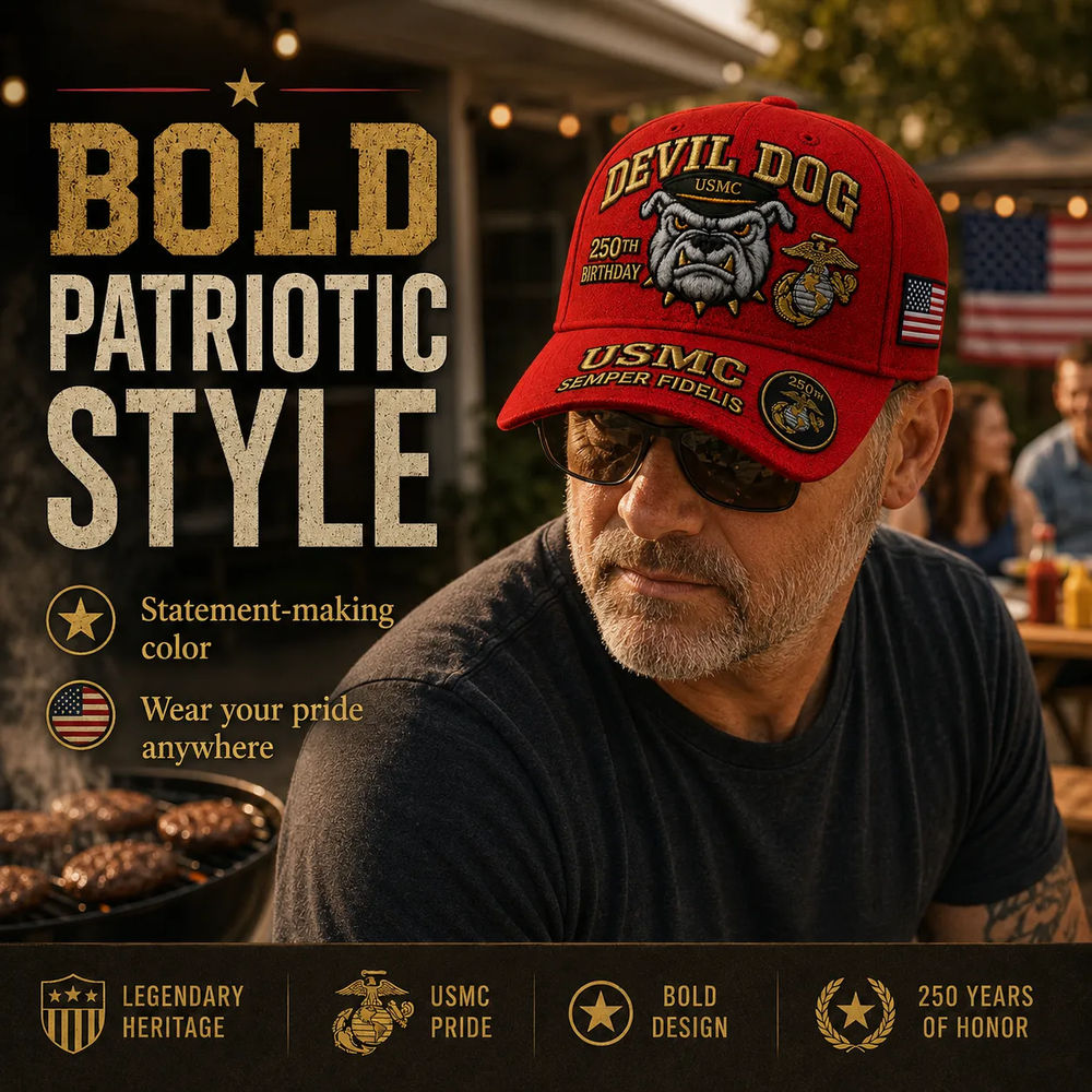 🔥 Father’s Day Sale - ❤️Handmade Devil Dog USMC 250th Birthday Commemorative Cap US