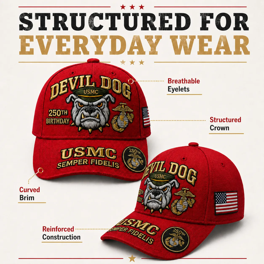 🔥 Father’s Day Sale - ❤️Handmade Devil Dog USMC 250th Birthday Commemorative Cap US