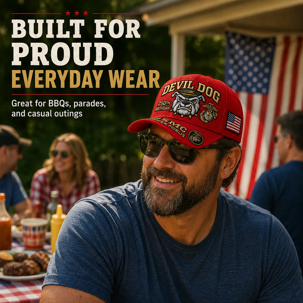 🔥 Father’s Day Sale - ❤️Handmade Devil Dog USMC 250th Birthday Commemorative Cap US